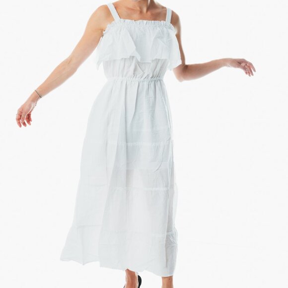 Womens Boho white Long Summer Holiday Beach Sundress Ladies Midi Strappy Dress - Picture 1 of 3